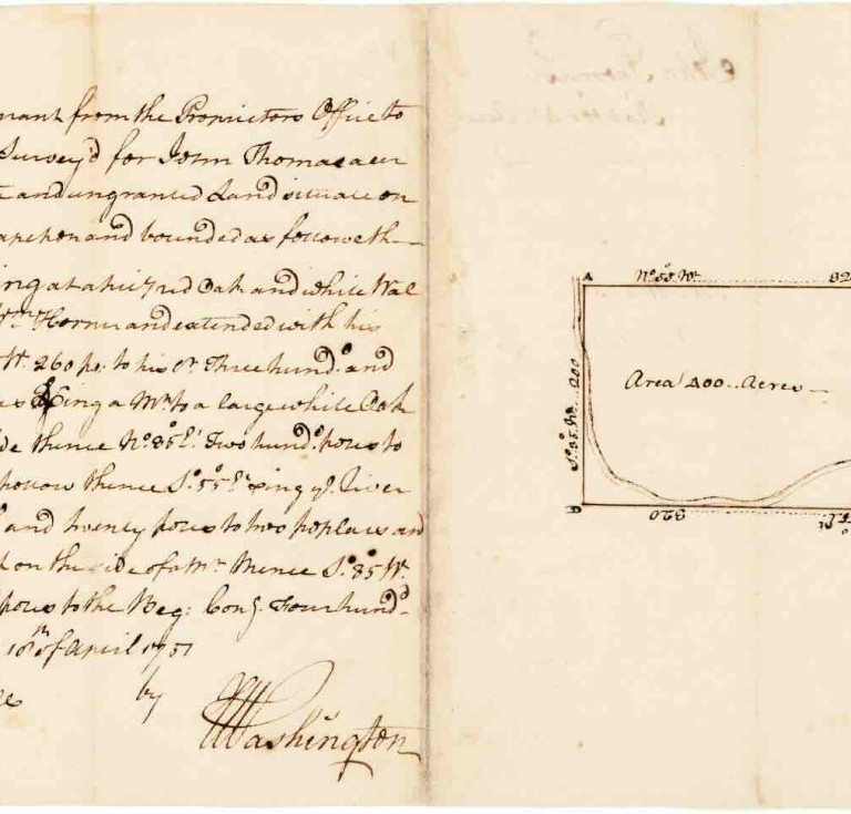 George Washington's handwritten land survey for his first employer