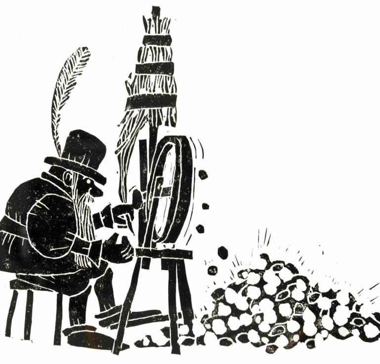 Eric Carle, illustration for Rumpelstiltskin by Paul W. Bell and Pauline M. Rojas and Ralph F. Robinett